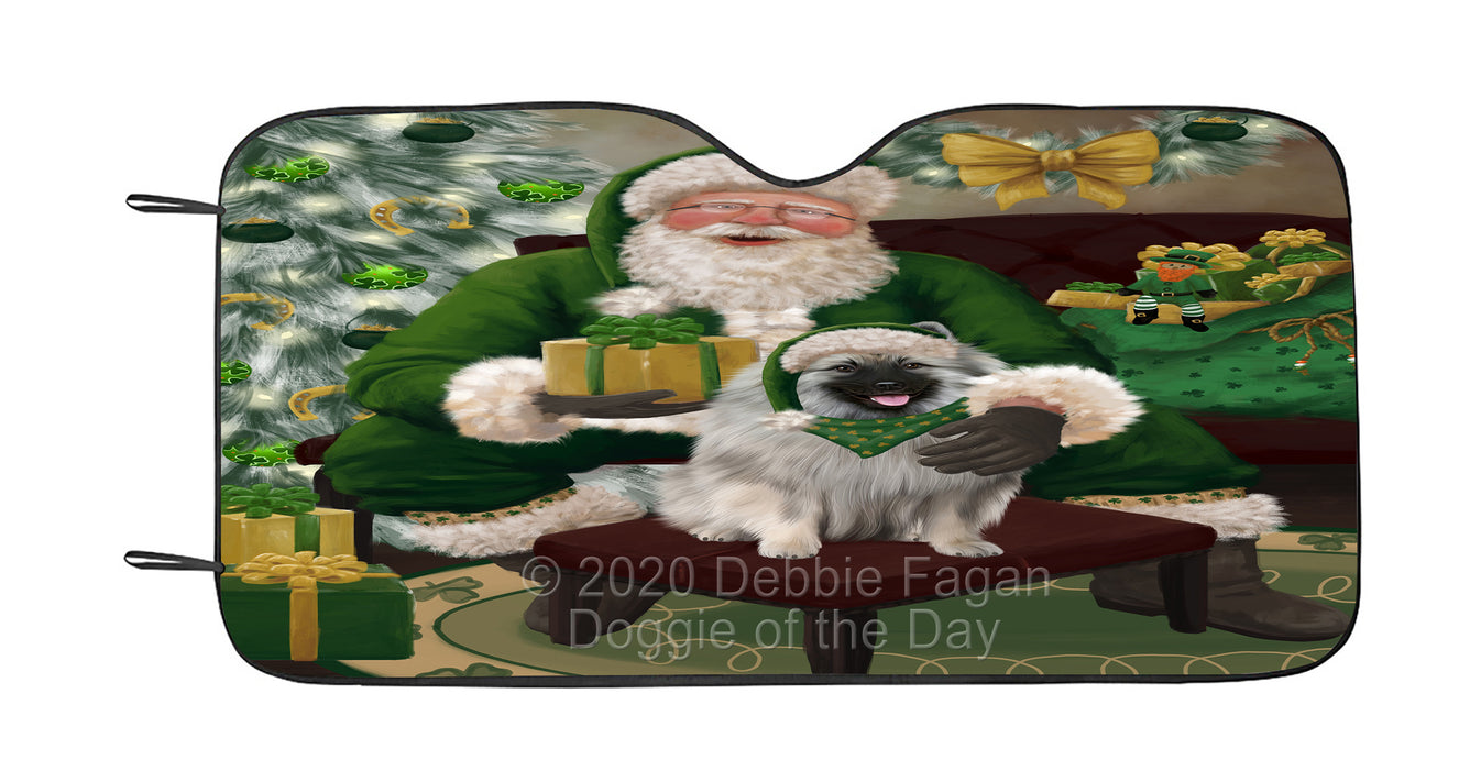 Christmas Irish Santa with Gift and Keeshond Dog Car Sun Shade Cover Curtain