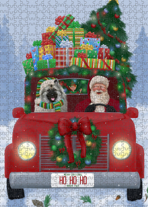 Christmas Honk Honk Red Truck Here Comes with Santa and Keeshond Dog Puzzle with Photo Tin PUZL100056