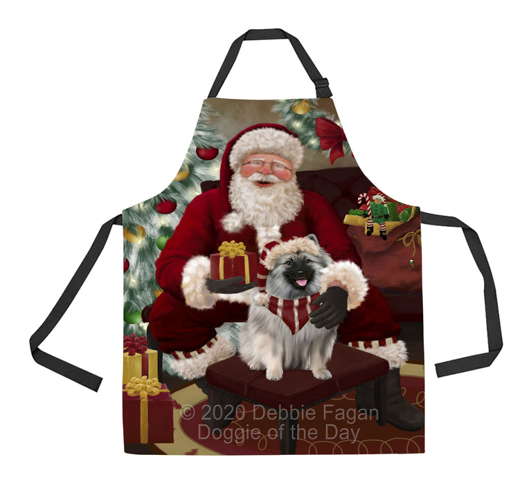 Santa's Christmas Surprise Keeshond Dog Apron - Adjustable Long Neck Bib for Adults - Waterproof Polyester Fabric With 2 Pockets - Chef Apron for Cooking, Dish Washing, Gardening, and Pet Grooming