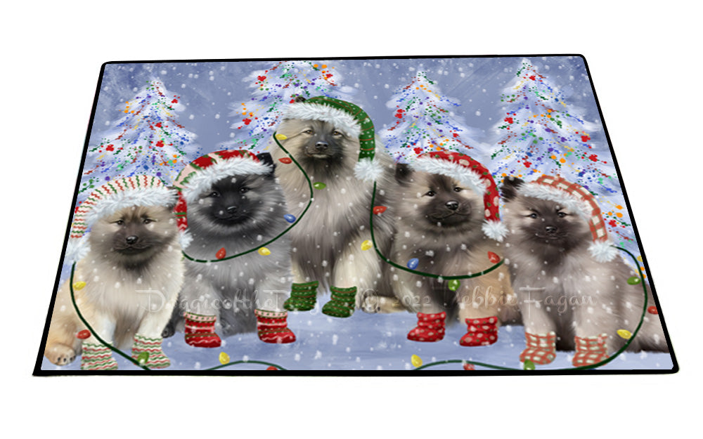 Christmas Lights and Keeshond Dogs Floor Mat- Anti-Slip Pet Door Mat Indoor Outdoor Front Rug Mats for Home Outside Entrance Pets Portrait Unique Rug Washable Premium Quality Mat