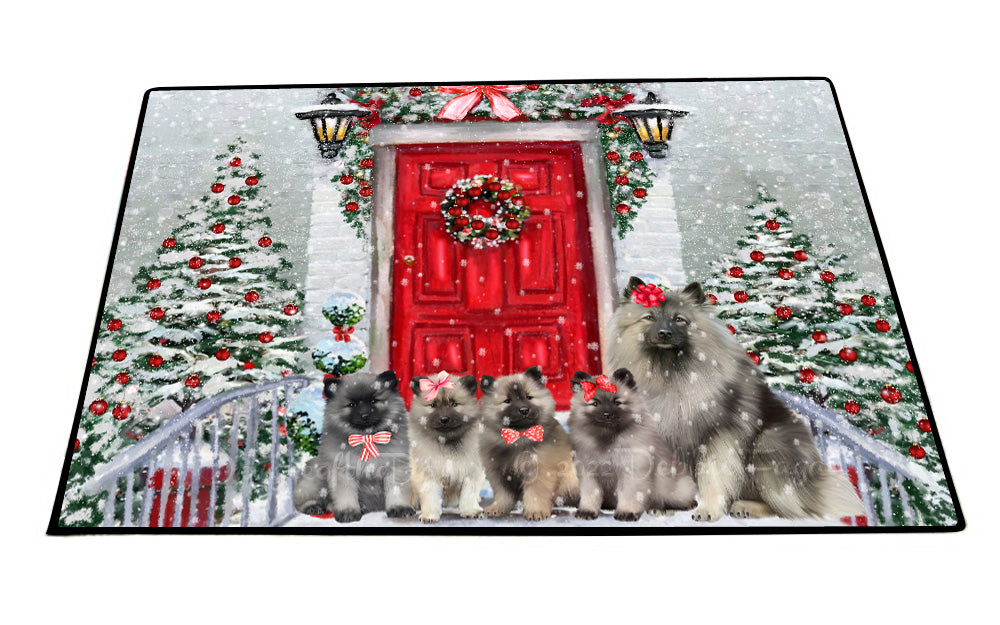 Christmas Holiday Welcome Keeshond Dogs Floor Mat- Anti-Slip Pet Door Mat Indoor Outdoor Front Rug Mats for Home Outside Entrance Pets Portrait Unique Rug Washable Premium Quality Mat