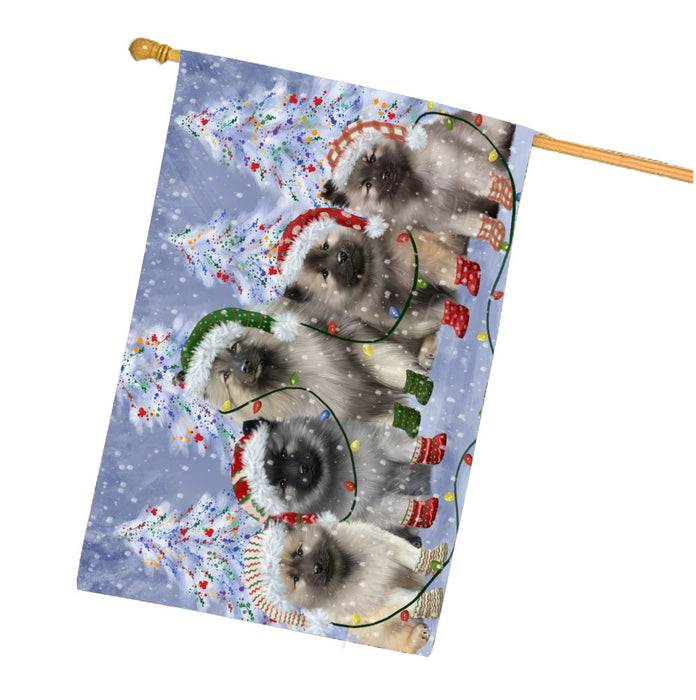 Christmas Lights and Keeshond Dogs House Flag Outdoor Decorative Double Sided Pet Portrait Weather Resistant Premium Quality Animal Printed Home Decorative Flags 100% Polyester