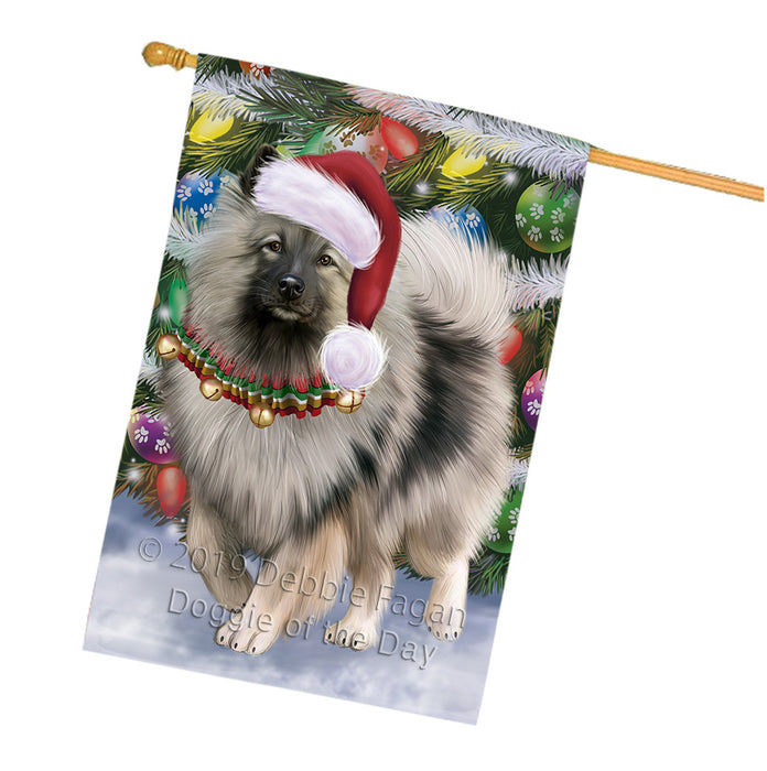Trotting in the Snow Keeshond Dog House Flag FLG66144