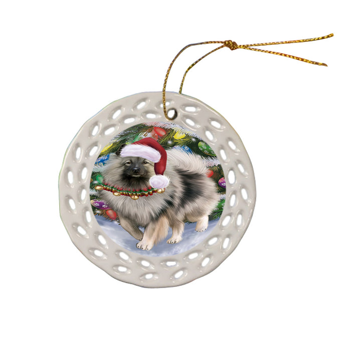 Trotting in the Snow Keeshond Dog Doily Ornament DPOR58112