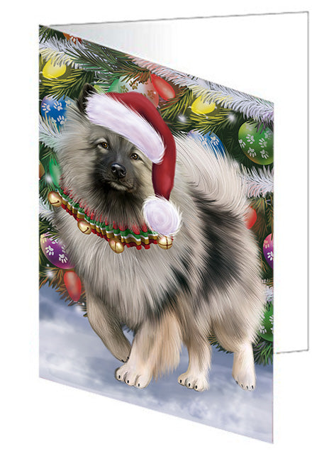 Trotting in the Snow Keeshond Dog Handmade Artwork Assorted Pets Greeting Cards and Note Cards with Envelopes for All Occasions and Holiday Seasons GCD75395