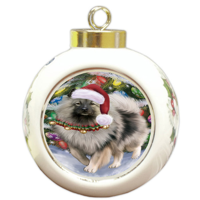 Trotting in the Snow Keeshond Dog Round Ball Christmas Ornament RBPOR58456