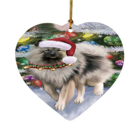 Trotting in the Snow Keeshond Dog Heart Christmas Ornament HPORA58461