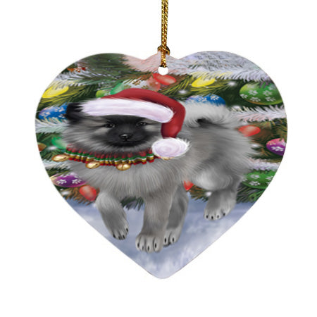 Trotting in the Snow Keeshond Dog Heart Christmas Ornament HPORA58462
