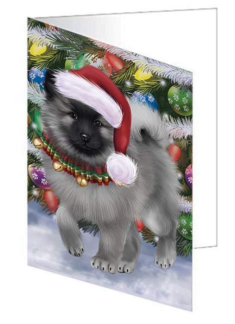 Trotting in the Snow Keeshond Dog Handmade Artwork Assorted Pets Greeting Cards and Note Cards with Envelopes for All Occasions and Holiday Seasons GCD75398