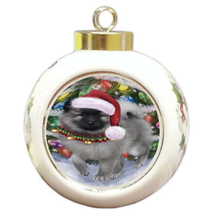 Trotting in the Snow Keeshond Dog Round Ball Christmas Ornament RBPOR58457
