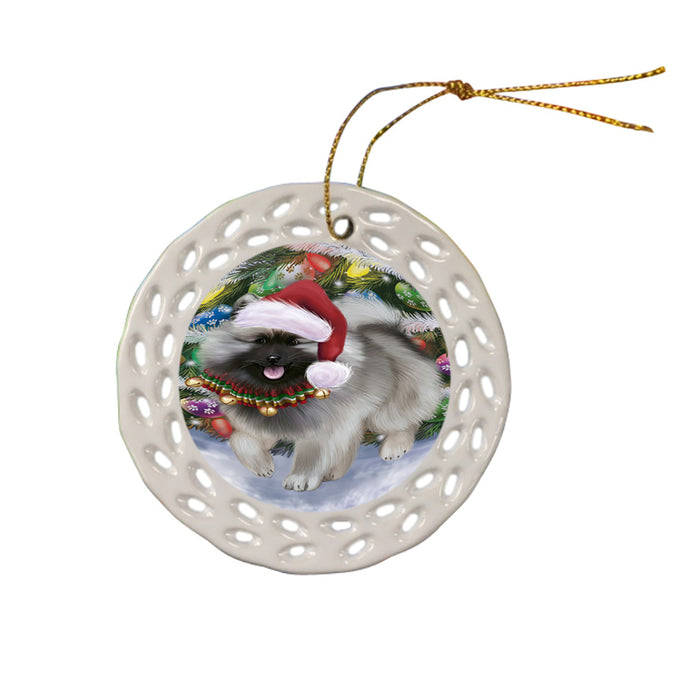 Trotting in the Snow Keeshond Dog Doily Ornament DPOR58114