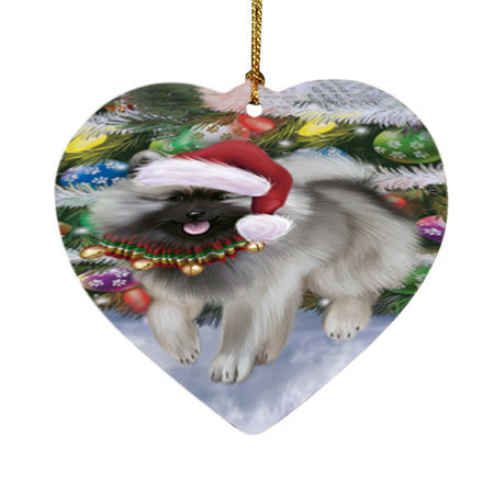 Trotting in the Snow Keeshond Dog Heart Christmas Ornament HPORA58463