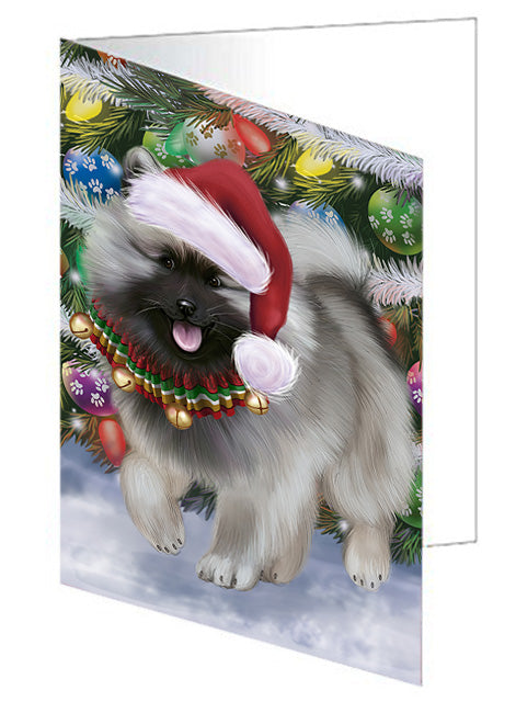 Trotting in the Snow Keeshond Dog Handmade Artwork Assorted Pets Greeting Cards and Note Cards with Envelopes for All Occasions and Holiday Seasons GCD75401