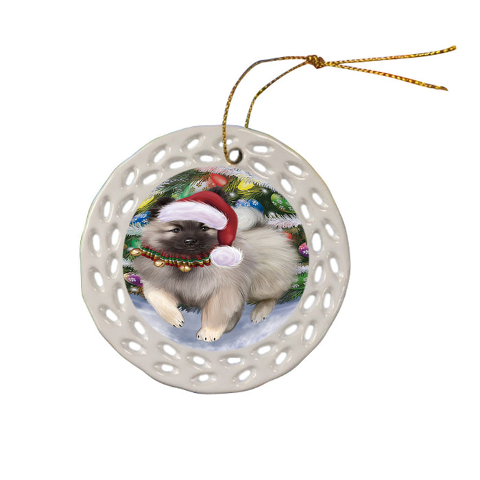 Trotting in the Snow Keeshond Dog Doily Ornament DPOR58115