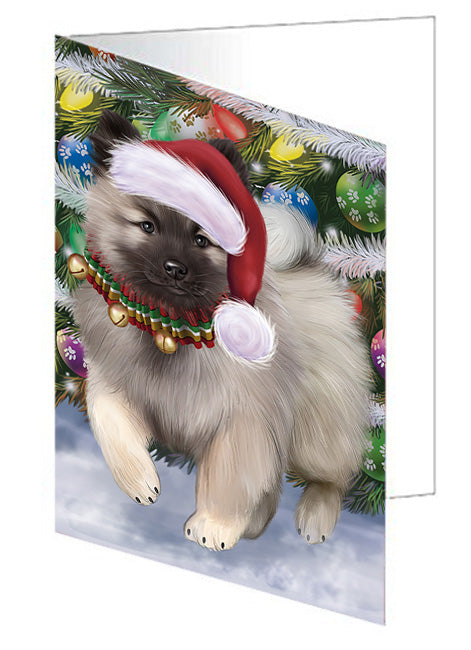 Trotting in the Snow Keeshond Dog Handmade Artwork Assorted Pets Greeting Cards and Note Cards with Envelopes for All Occasions and Holiday Seasons GCD75404