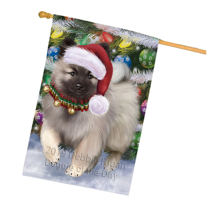 Trotting in the Snow Keeshond Dog House Flag FLG66147