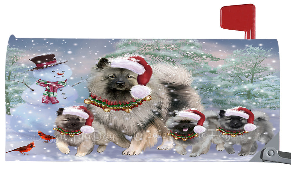 Christmas Running Family Keeshond Dogs Magnetic Mailbox Cover Both Sides Pet Theme Printed Decorative Letter Box Wrap Case Postbox Thick Magnetic Vinyl Material