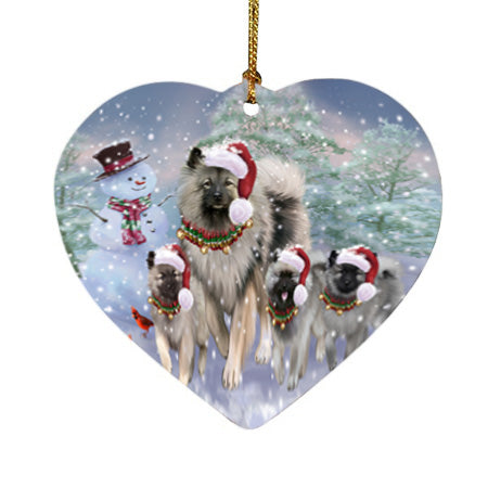 Christmas Running Family Keeshond Dogs Heart Christmas Ornament HPORA58437