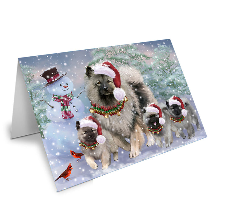 Christmas Running Family Keeshond Dogs Handmade Artwork Assorted Pets Greeting Cards and Note Cards with Envelopes for All Occasions and Holiday Seasons GCD75323