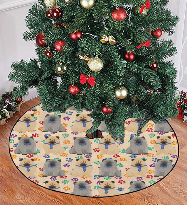 Rainbow Paw Print Keeshond Dogs Blue Christmas Tree Skirt