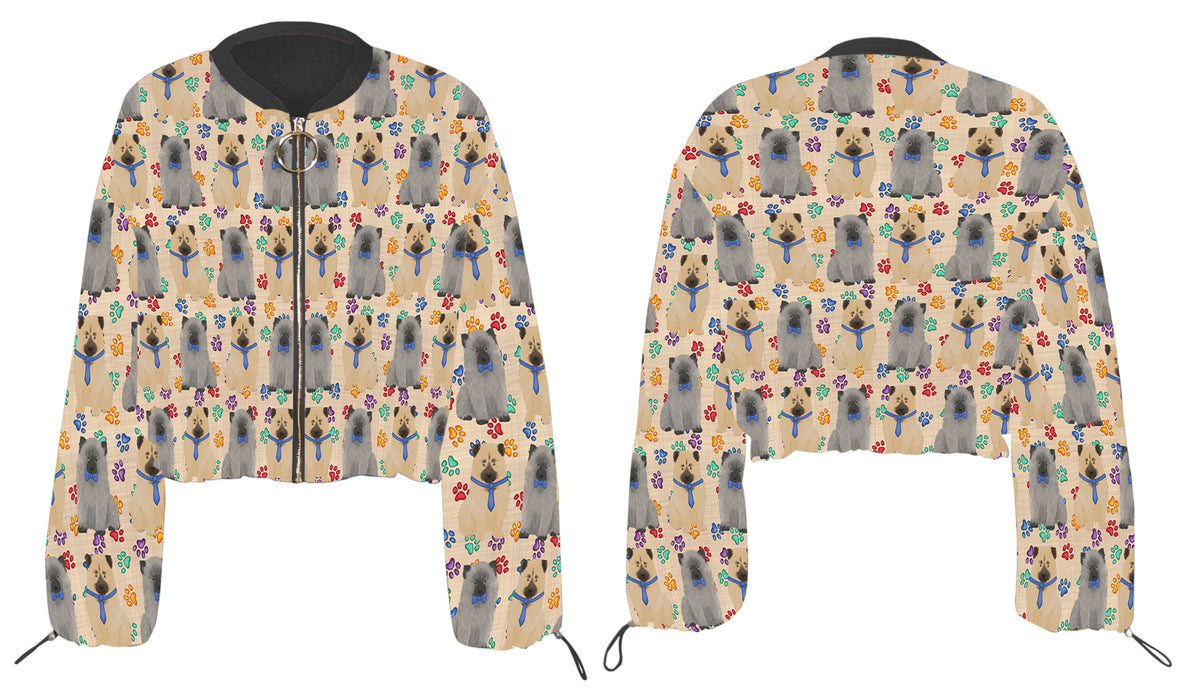 Rainbow Paw Print Keeshond Dogs Cropped Chiffon Women's Jacket WH50561