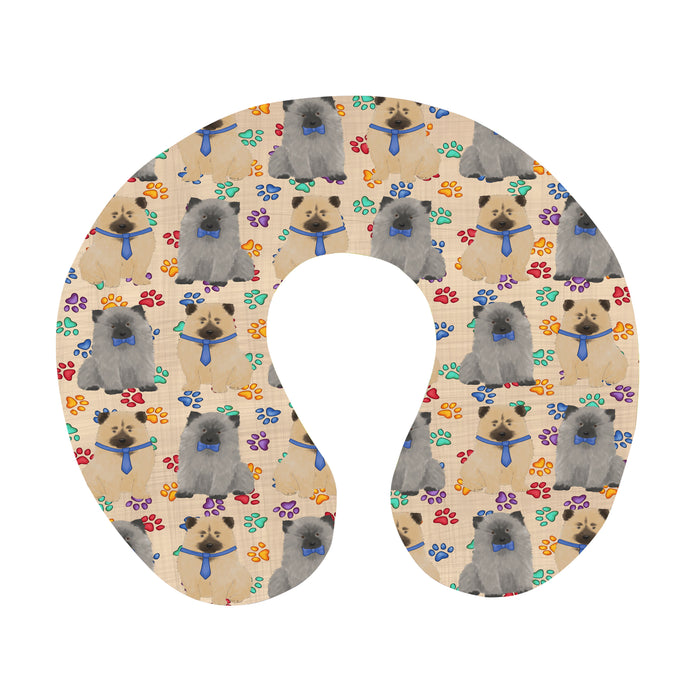 Rainbow Paw Print Keeshond Dogs Blue U-Shape Travel Pillow