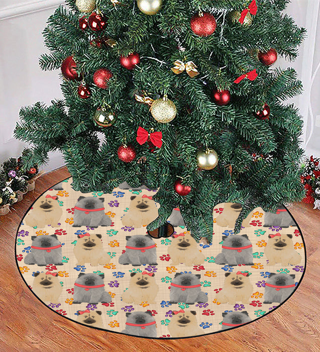 Rainbow Paw Print Keeshond Dogs Red Christmas Tree Skirt