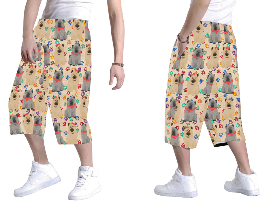 Rainbow Paw Print Keeshond Dogs Red All Over Print Men's Baggy Shorts