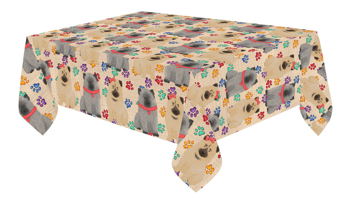 Rainbow Paw Print Keeshond Dogs Red Cotton Linen Tablecloth