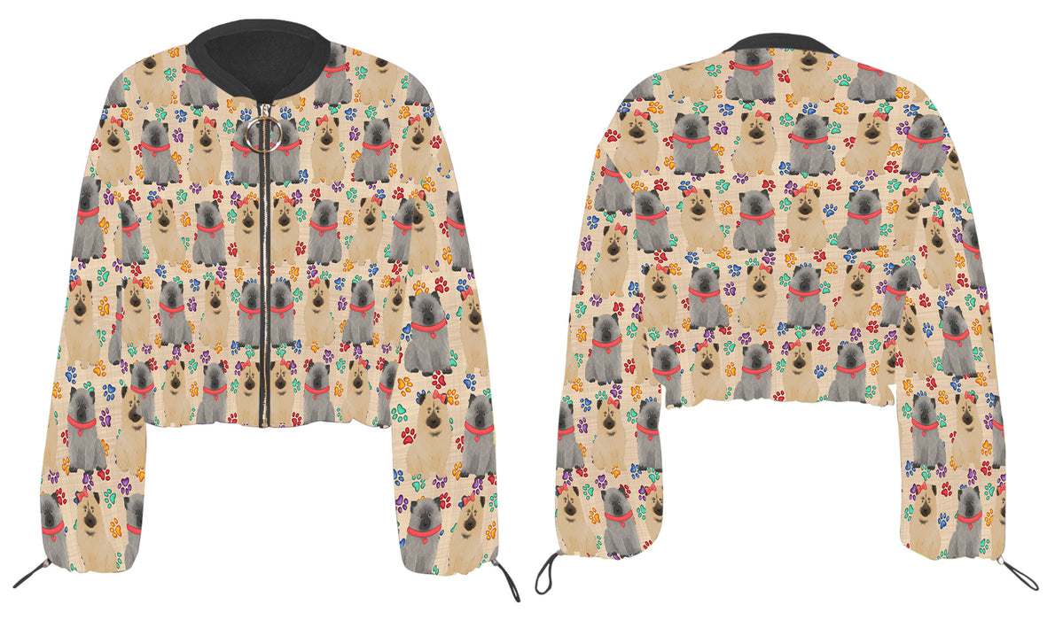 Rainbow Paw Print Keeshond Dogs Cropped Chiffon Women's Jacket WH50562