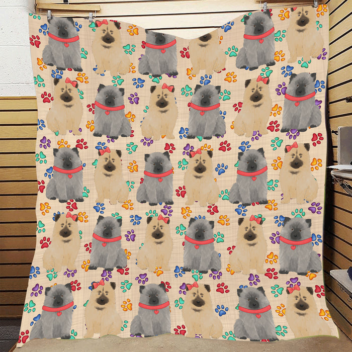 Rainbow Paw Print Keeshond Dogs Red Quilt