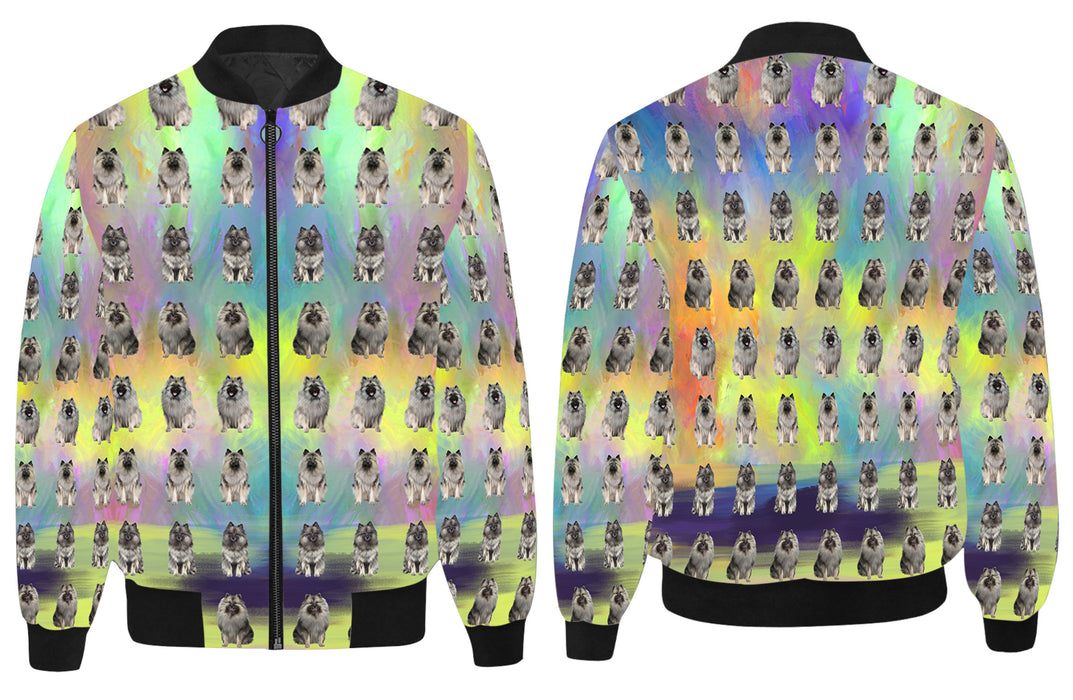 Paradise Wave Keeshond Dogs All Over Print Quilted Bomber Men's Jacket