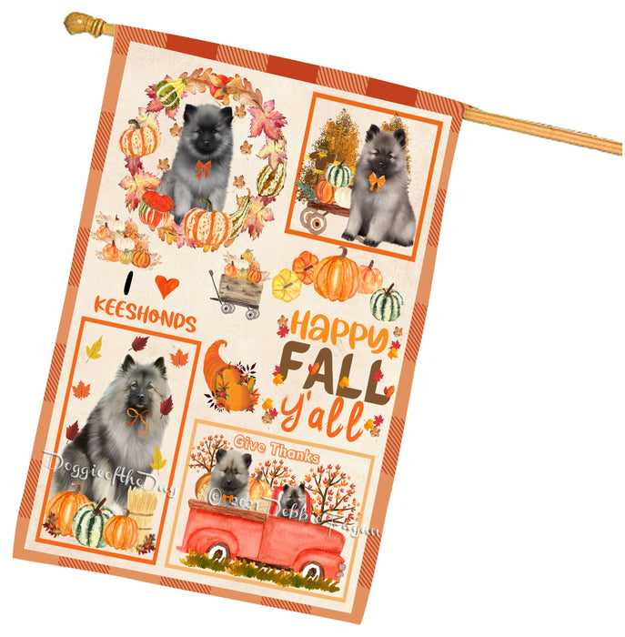 Happy Fall Y'all Pumpkin Keeshond Dogs House Flag Outdoor Decorative Double Sided Pet Portrait Weather Resistant Premium Quality Animal Printed Home Decorative Flags 100% Polyester