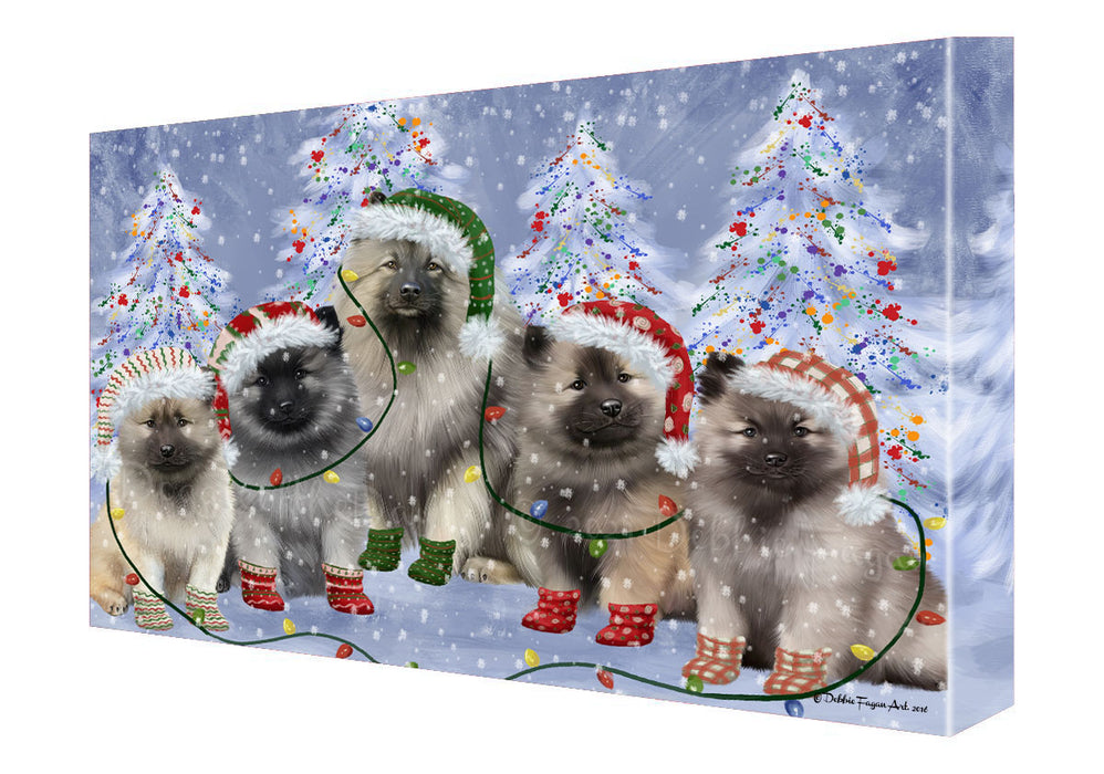 Christmas Lights and Keeshond Dogs Canvas Wall Art - Premium Quality Ready to Hang Room Decor Wall Art Canvas - Unique Animal Printed Digital Painting for Decoration