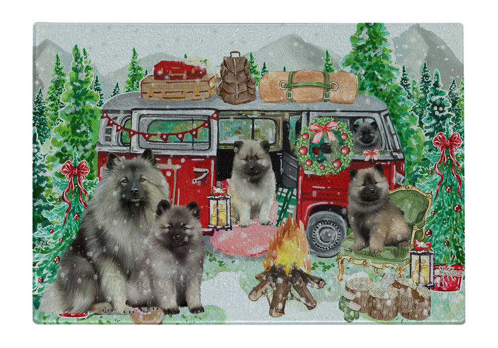 Christmas Time Camping with Keeshond Dogs Cutting Board - For Kitchen - Scratch & Stain Resistant - Designed To Stay In Place - Easy To Clean By Hand - Perfect for Chopping Meats, Vegetables
