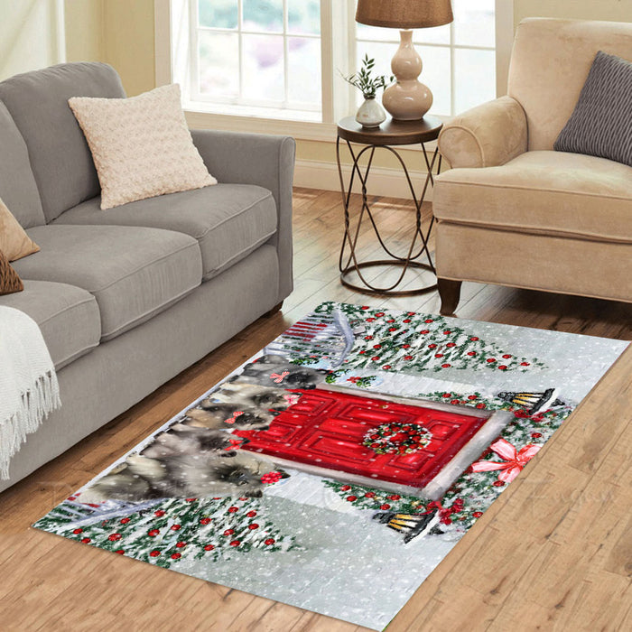 Christmas Holiday Welcome Keeshond Dogs Area Rug - Ultra Soft Cute Pet Printed Unique Style Floor Living Room Carpet Decorative Rug for Indoor Gift for Pet Lovers