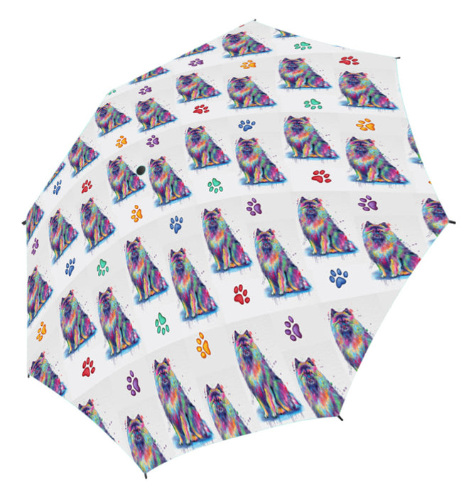 Watercolor Mini Keeshond DogsSemi-Automatic Foldable Umbrella