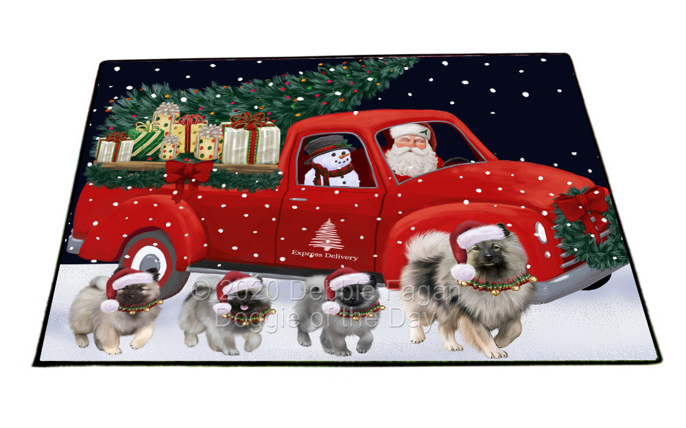 Christmas Express Delivery Red Truck Running Keeshond Dogs Indoor/Outdoor Welcome Floormat - Premium Quality Washable Anti-Slip Doormat Rug FLMS56638