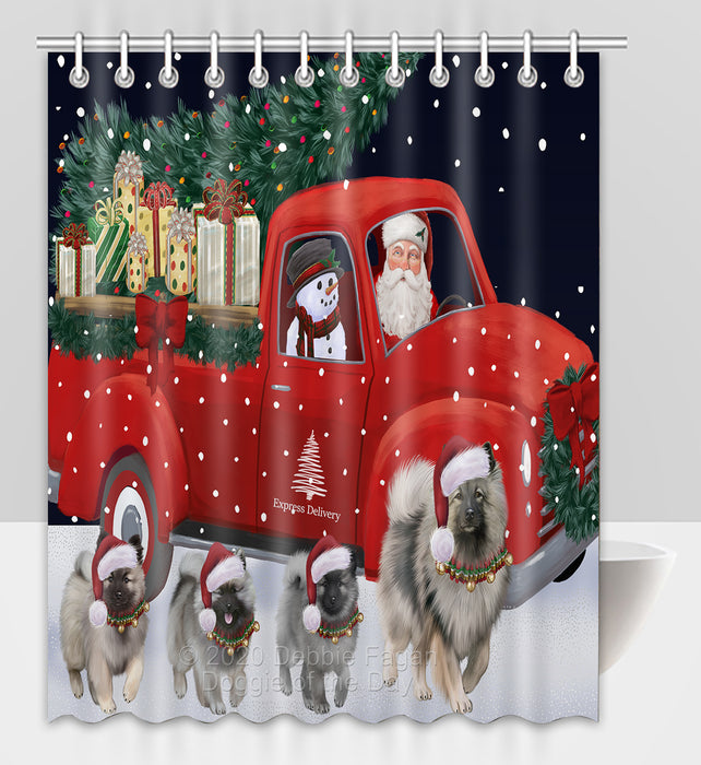 Christmas Express Delivery Red Truck Running Keeshond Dogs Shower Curtain Bathroom Accessories Decor Bath Tub Screens