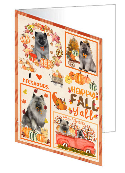 Happy Fall Y'all Pumpkin Keeshond Dogs Handmade Artwork Assorted Pets Greeting Cards and Note Cards with Envelopes for All Occasions and Holiday Seasons GCD77042