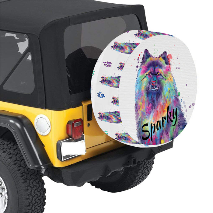 Custom Pet Name Personalized Watercolor Keeshond Dog Car Tire Cover