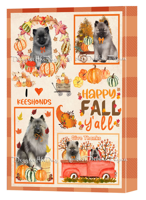 Happy Fall Y'all Pumpkin Keeshond Dogs Canvas Wall Art - Premium Quality Ready to Hang Room Decor Wall Art Canvas - Unique Animal Printed Digital Painting for Decoration