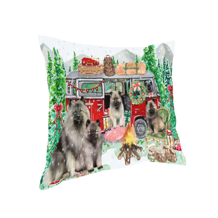 Christmas Time Camping with Keeshond Dogs Pillow with Top Quality High-Resolution Images - Ultra Soft Pet Pillows for Sleeping - Reversible & Comfort - Ideal Gift for Dog Lover - Cushion for Sofa Couch Bed - 100% Polyester