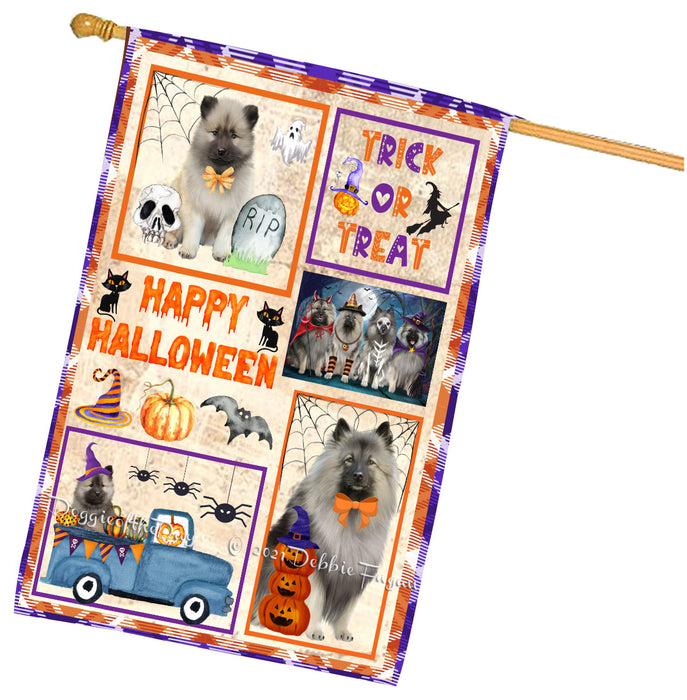 Happy Halloween Trick or Treat Keeshond Dogs House Flag Outdoor Decorative Double Sided Pet Portrait Weather Resistant Premium Quality Animal Printed Home Decorative Flags 100% Polyester