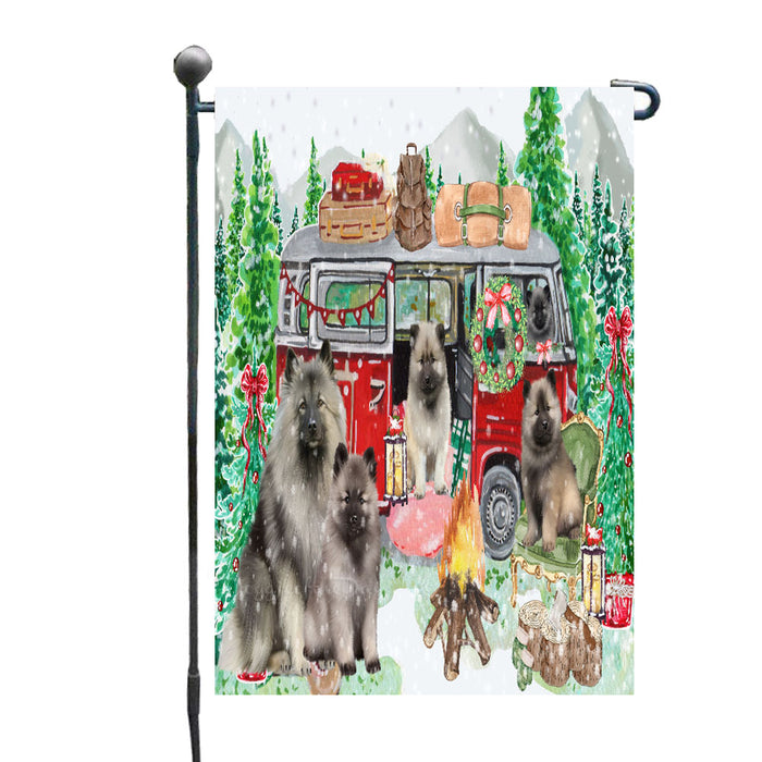 Christmas Time Camping with Keeshond Dogs Garden Flags- Outdoor Double Sided Garden Yard Porch Lawn Spring Decorative Vertical Home Flags 12 1/2"w x 18"h