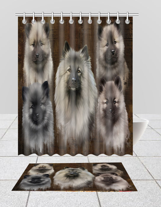 Rustic Keeshond Dogs  Bath Mat and Shower Curtain Combo
