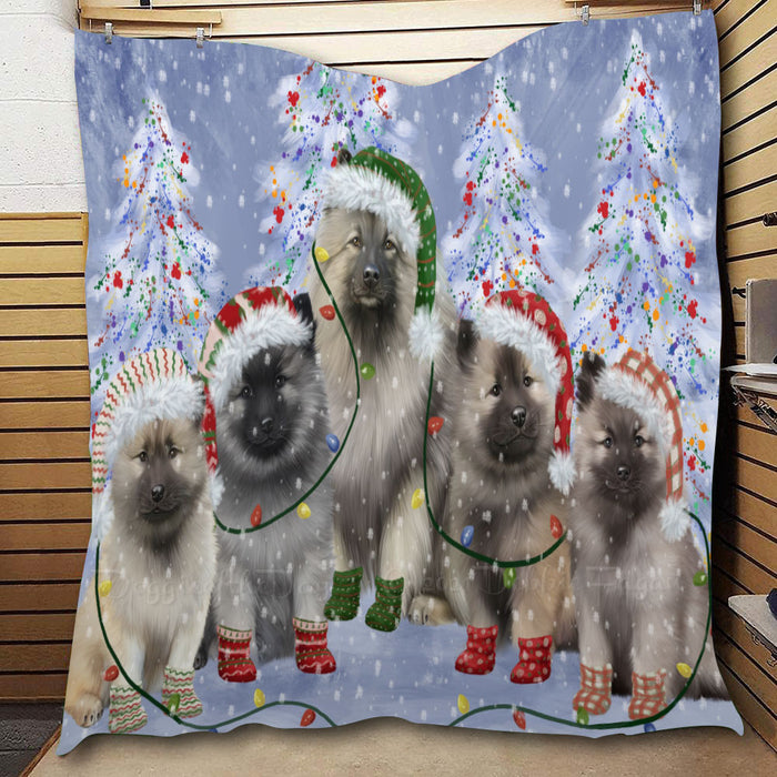 Christmas Lights and Keeshond Dogs  Quilt Bed Coverlet Bedspread - Pets Comforter Unique One-side Animal Printing - Soft Lightweight Durable Washable Polyester Quilt