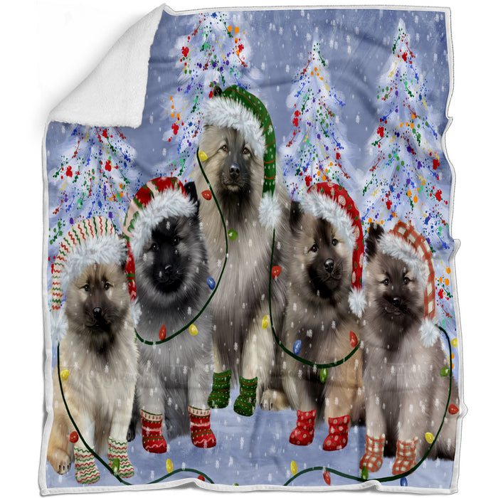 Christmas Lights and Keeshond Dogs Blanket - Lightweight Soft Cozy and Durable Bed Blanket - Animal Theme Fuzzy Blanket for Sofa Couch