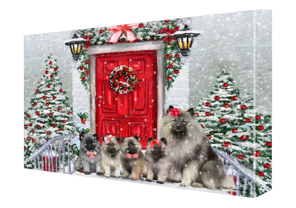 Christmas Holiday Welcome Keeshond Dogs Canvas Wall Art - Premium Quality Ready to Hang Room Decor Wall Art Canvas - Unique Animal Printed Digital Painting for Decoration