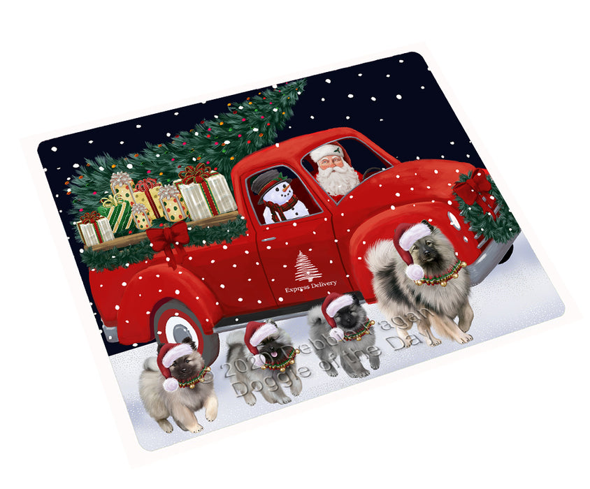 Christmas Express Delivery Red Truck Running Keeshond Dogs Cutting Board - Easy Grip Non-Slip Dishwasher Safe Chopping Board Vegetables C77818